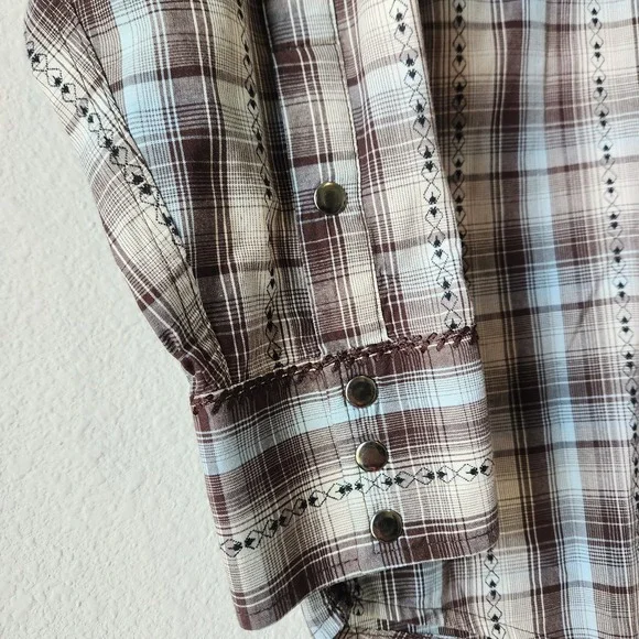 Panhandle Slim Brooks & Dunn Mens Medium Brown Blue Western Button Down Up Shirt - Picture 4 of 11